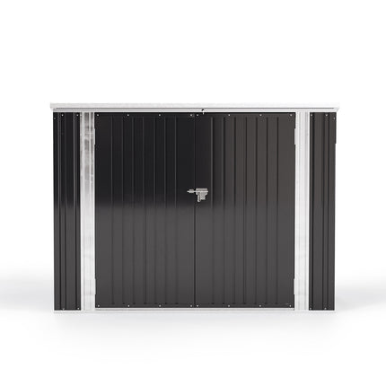 Steel Trash Can Recycle Bin Enclosure Storage Shed, Charcoal Black