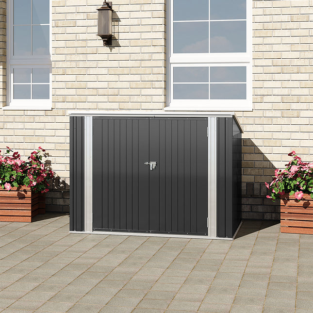 Steel Trash Can Recycle Bin Enclosure Storage Shed, Charcoal Black