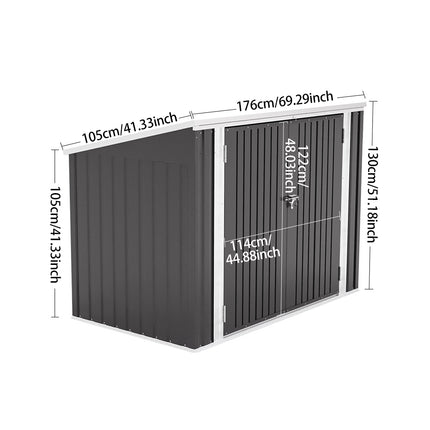 Steel Trash Can Recycle Bin Enclosure Storage Shed, Charcoal Black