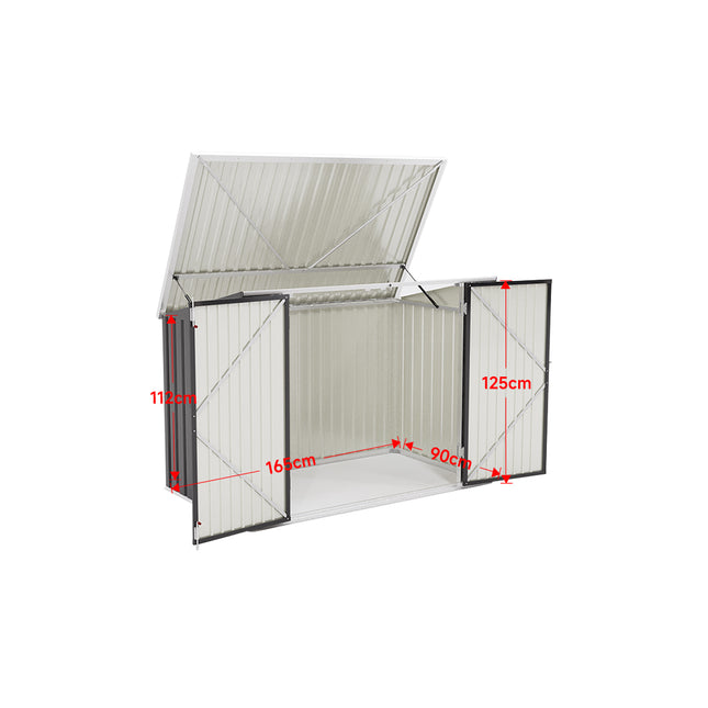 Steel Trash Can Recycle Bin Enclosure Storage Shed, Charcoal Black
