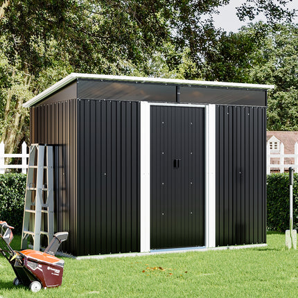 Black Garden Metal Storage Shed with Lockable Sliding Doors