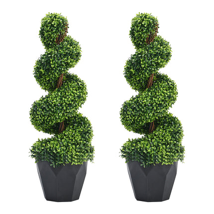 2 Pack Artificial Topiary Spiral Boxwood Tree Fake Plant 90cm