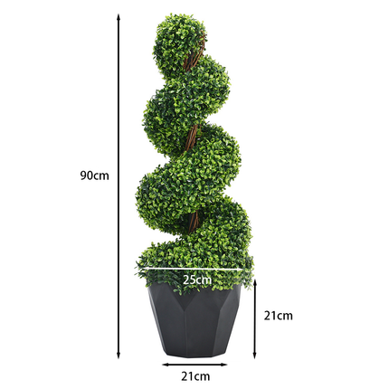 2 Pack Artificial Topiary Spiral Boxwood Tree Fake Plant 90cm