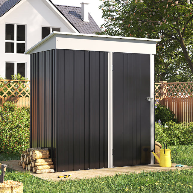 Charcoal Black 3x5ft Outdoor Metal Garden Storage Shed with Shelves