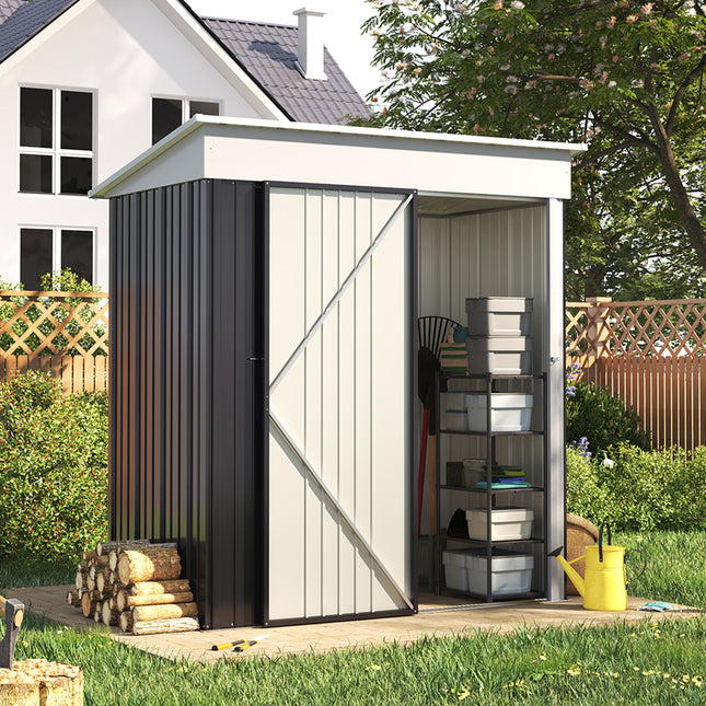 Charcoal Black 3x5ft Outdoor Metal Garden Storage Shed with Shelves