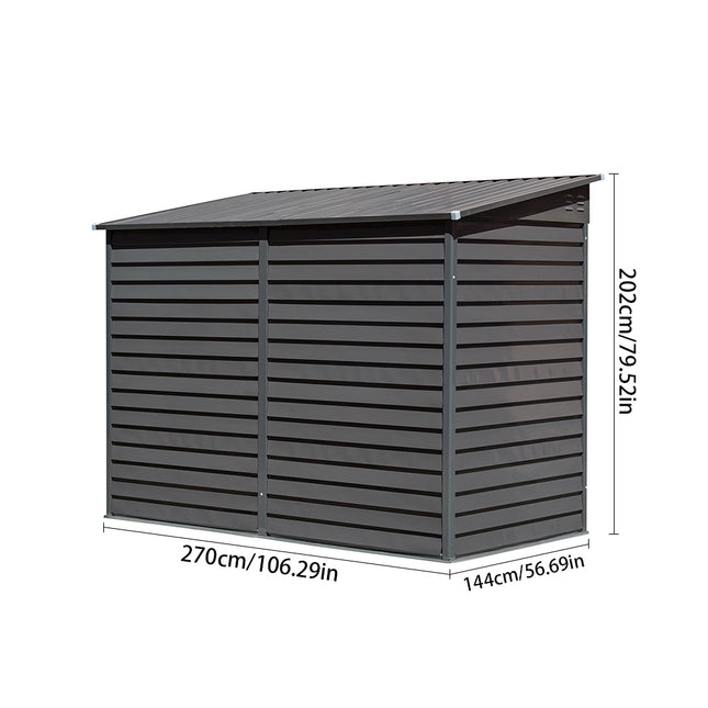 Light Grey Outdoor Steel Motorcycle Storage Shed 270 L x 144 W x 202cm H
