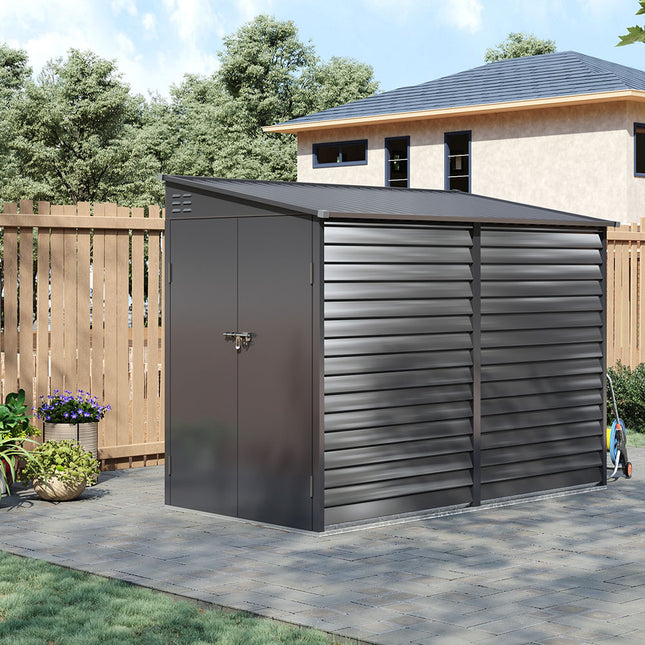 Light Grey Outdoor Steel Motorcycle Storage Shed 270 L x 144 W x 202cm H