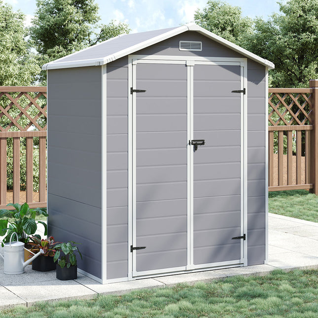 Grey Plastic Outdoor Garden Storage Shed with Deadbolt