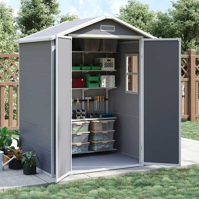 Grey Plastic Outdoor Garden Storage Shed with Deadbolt