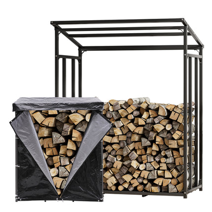 Roofed Garden Metal Tube Firewood Rack 110cm Grey