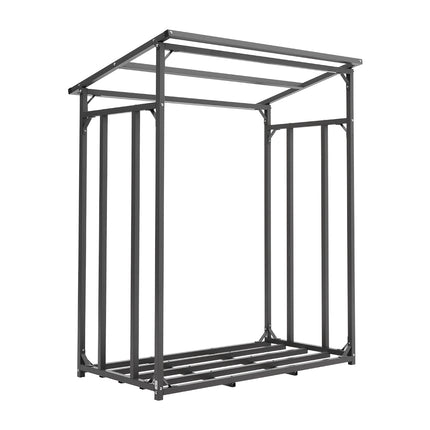 Roofed Garden Metal Tube Firewood Rack 110cm Grey