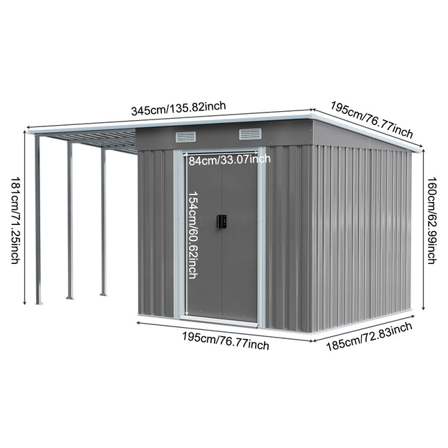 Outdoor Metal Storage Shed with Lean-to