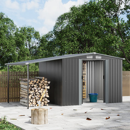 Grey 248cm Outdoor Metal Storage Shed with Pitched Roof