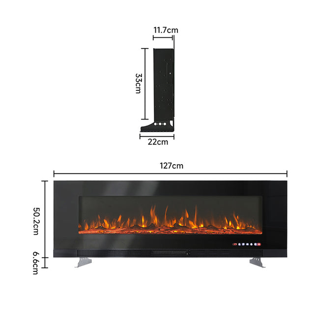 50-inch Grey  LED electric fireplace mounted on the wall with 12 flames