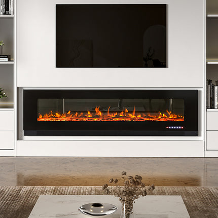 72 Inch LED electric fireplace mounted on the wall with 12 different flame colors