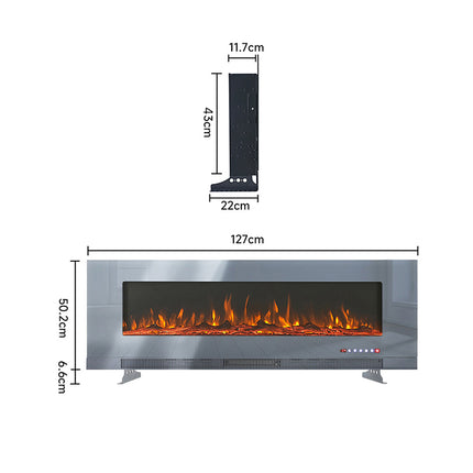 50-inch Grey  LED electric fireplace mounted on the wall with 12 flames