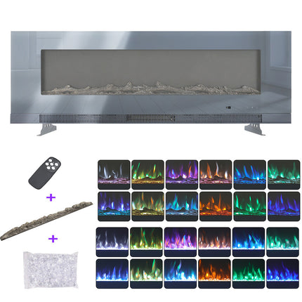 Grey 60-inch Wall Mounted Electric Fireplace with Remote Control