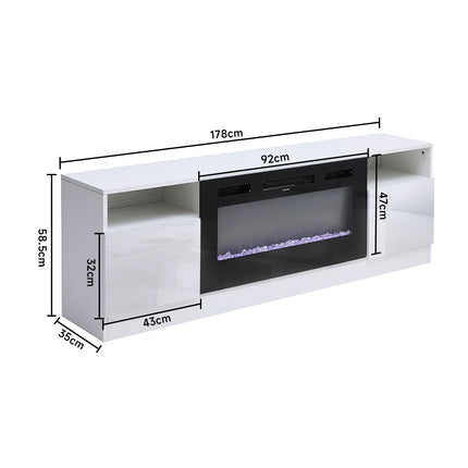 178cm Black Recessed 36 inch Electric Fireplace 3 Flame Colours with White TV Stand