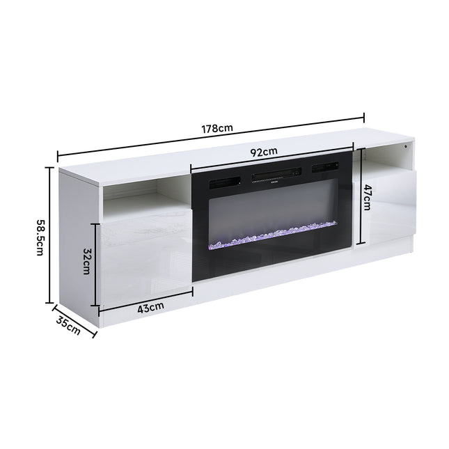 178cm Black Recessed 36 inch Electric Fireplace 3 Flame Colours with White TV Stand