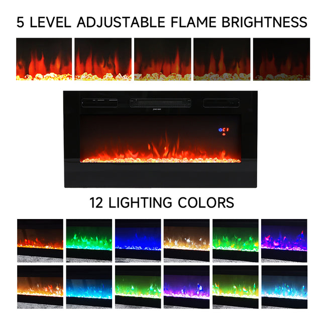 178cm Black Recessed 36 inch Electric Fireplace 3 Flame Colours with White TV Stand