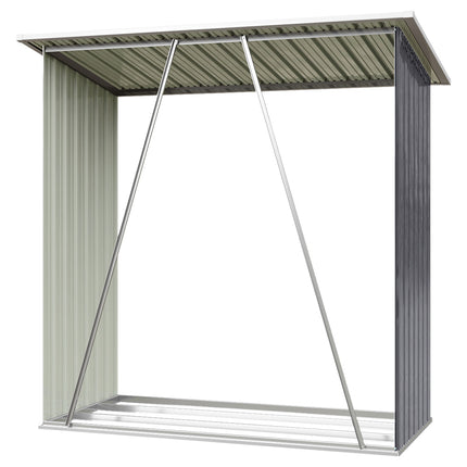 Garden Outdoor Grey Metal Firewood Log Storage Shed