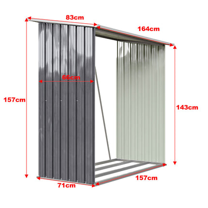 Garden Outdoor Grey Metal Firewood Log Storage Shed
