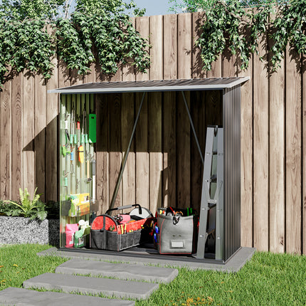Garden Outdoor Grey Metal Firewood Log Storage Shed