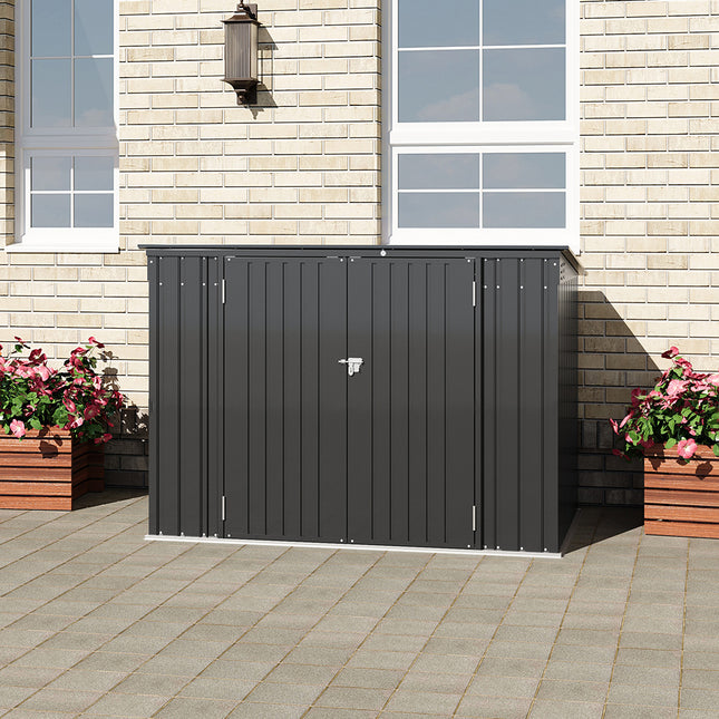 190CM Wide Outdoor Storage Shed for Bcycle Rubbish Bin with Hinged Lid