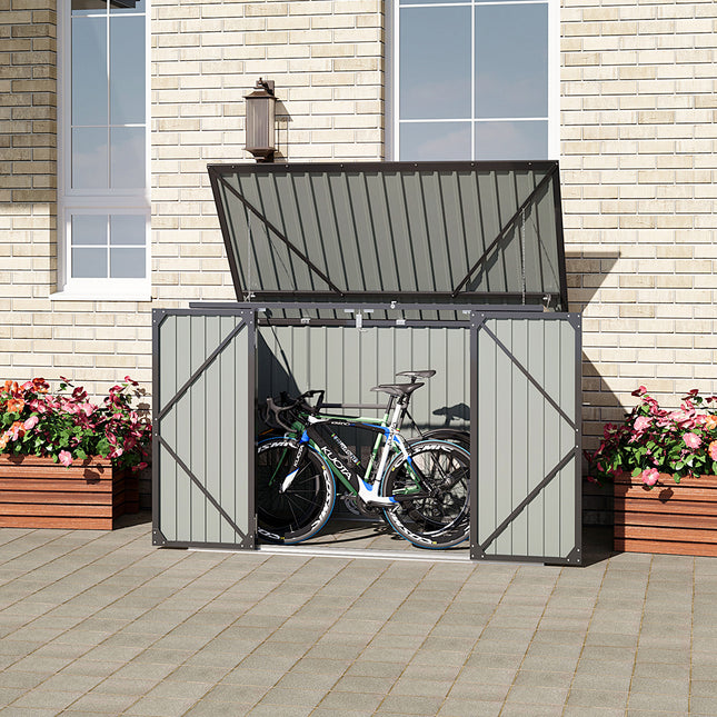 190CM Wide Outdoor Storage Shed for Bcycle Rubbish Bin with Hinged Lid