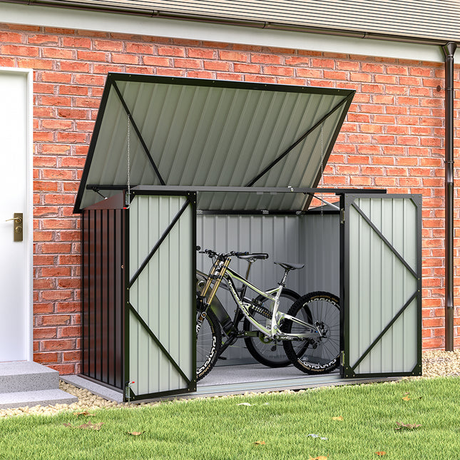 190CM Wide Steel Lockable Garden Bike Shed Bicycle Storage with Hinged Lid