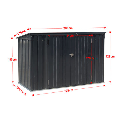 190CM Wide Steel Lockable Garden Bike Shed Bicycle Storage with Hinged Lid