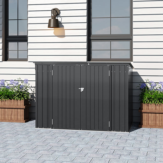 190CM Wide Outdoor Storage Shed for Bcycle Rubbish Bin with Hinged Lid