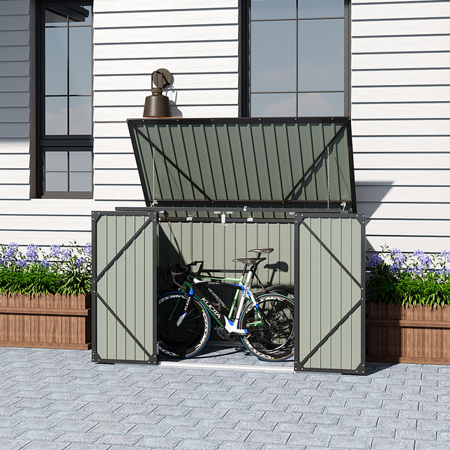 190CM Wide Outdoor Storage Shed for Bcycle Rubbish Bin with Hinged Lid
