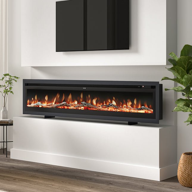 80 Inch Wall Mounted Freestanding Electric Fireplace with Remote 12 Flame Colours