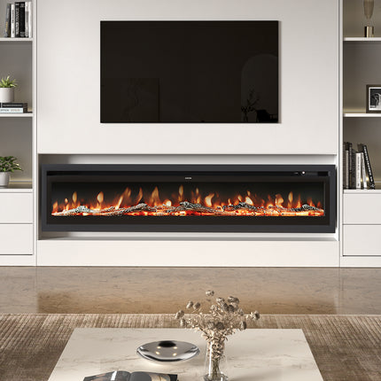 80 Inch Wall Mounted Freestanding Electric Fireplace with Remote 12 Flame Colours