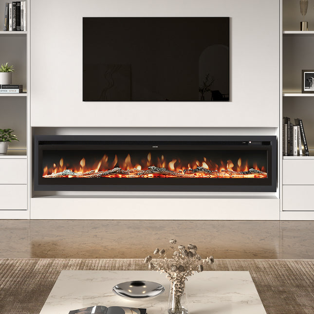 80 Inch Wall Mounted Freestanding Electric Fireplace with Remote 12 Flame Colours