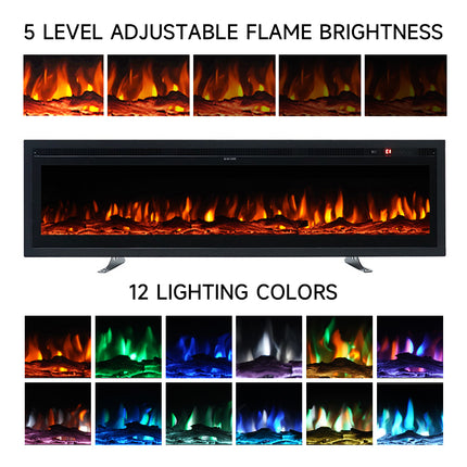 80 Inch Wall Mounted Freestanding Electric Fireplace with Remote 12 Flame Colours