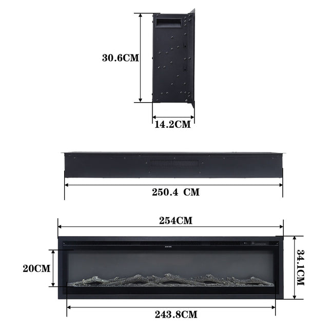 100 Inch Wall Mounted Freestanding Electric Fireplace with Remote 12 Flame Colours