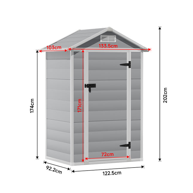Grey Garden Plastic Storage Shed with Lockable Hinged Door