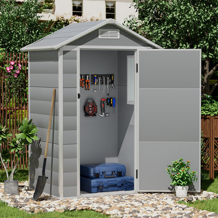 Grey Garden Plastic Storage Shed with Lockable Hinged Door