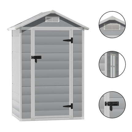 Grey Garden Plastic Storage Shed with Lockable Hinged Door