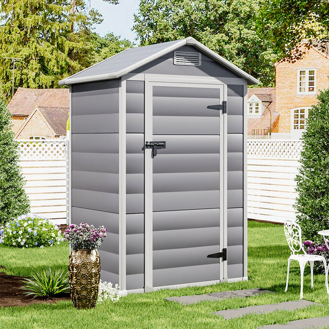 4.4 x 3.4FT Grey Garden Plastic Storage Shed with Lockable Hinged Door