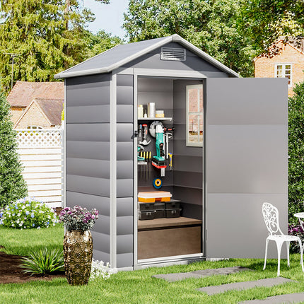4.4 x 3.4FT Grey Garden Plastic Storage Shed with Lockable Hinged Door