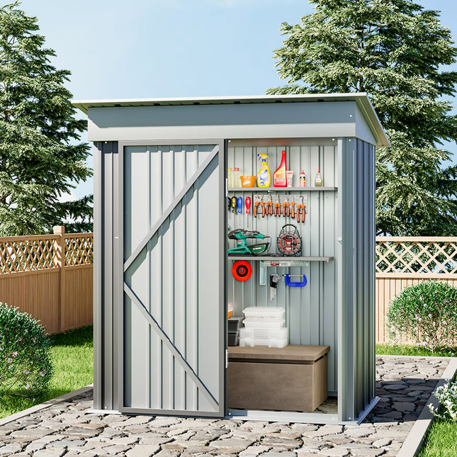 3x5FT Grey Outdoor Metal Storage Shed with Lockable Door
