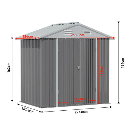 Grey 238.8cm Outdoor Garden Metal Storage Shed with Lockable Door