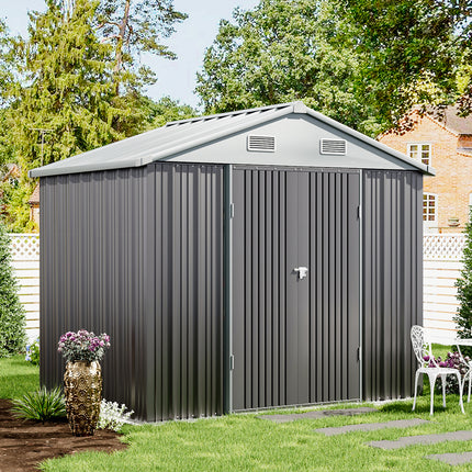 Grey 238.8cm Outdoor Garden Metal Storage Shed with Lockable Door