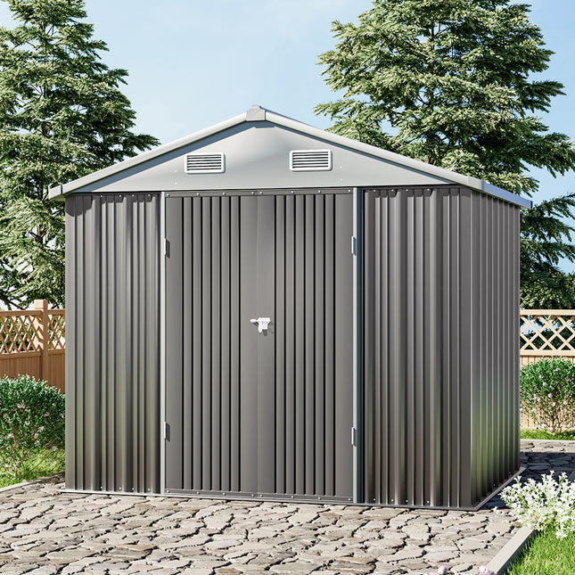 Grey 238.8cm Outdoor Garden Metal Storage Shed with Lockable Door