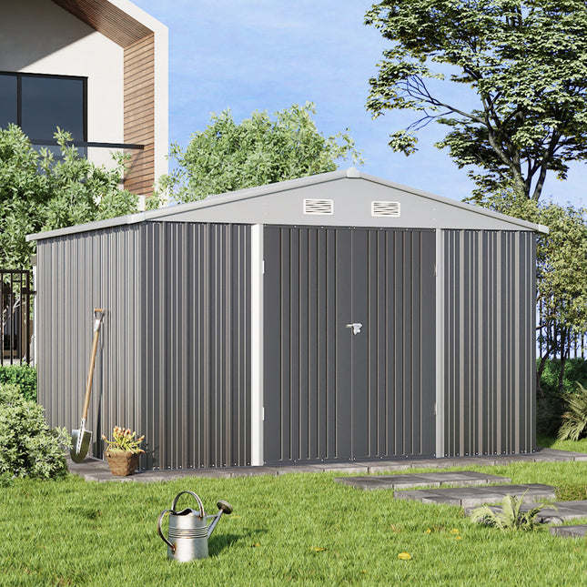 Grey 265.6cm Outdoor Garden Metal Storage Shed