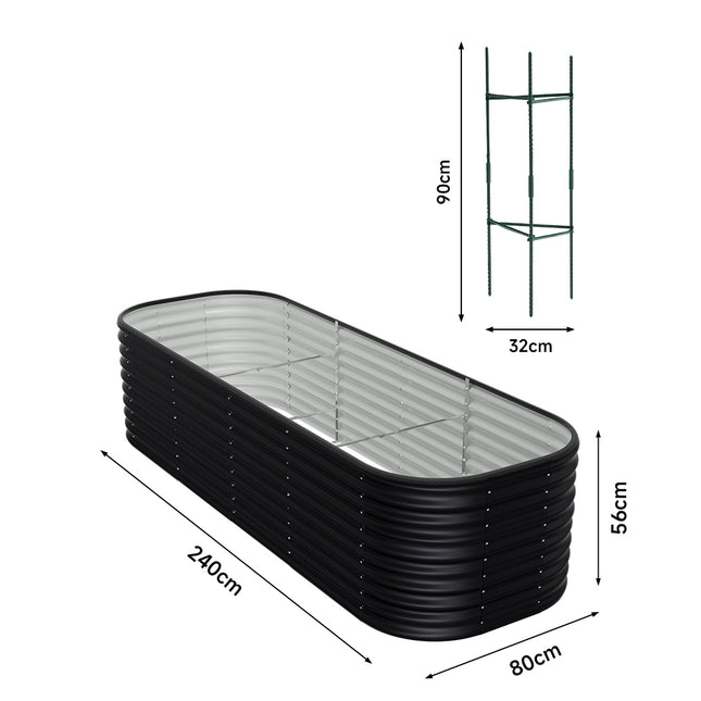 240cm Anthracite Oval Shaped Galvanized Steel Raised Garden Bed