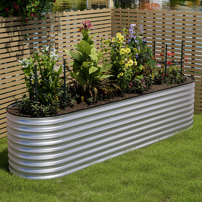 320cm Silver Oval Shaped Galvanized Steel Raised Garden Bed